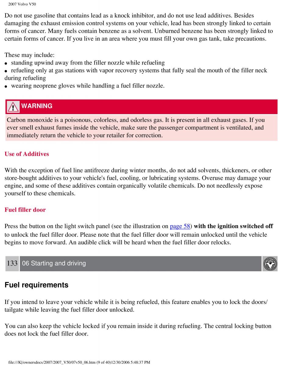 Volvo V50 owners manual / page 146