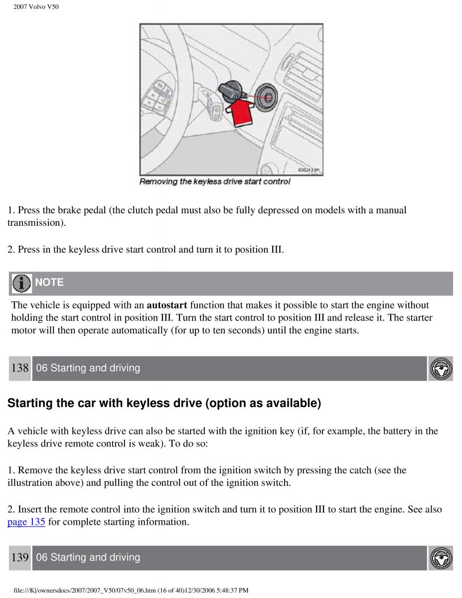 Volvo V50 owners manual / page 153