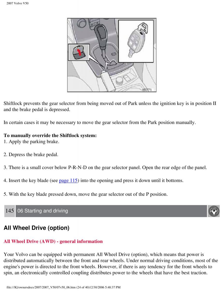 Volvo V50 owners manual / page 161