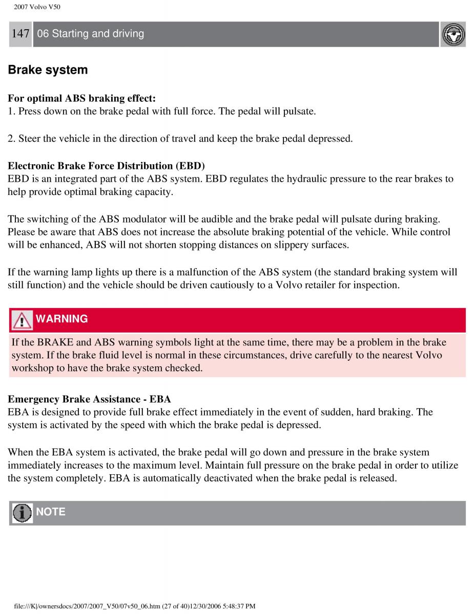 Volvo V50 owners manual / page 164