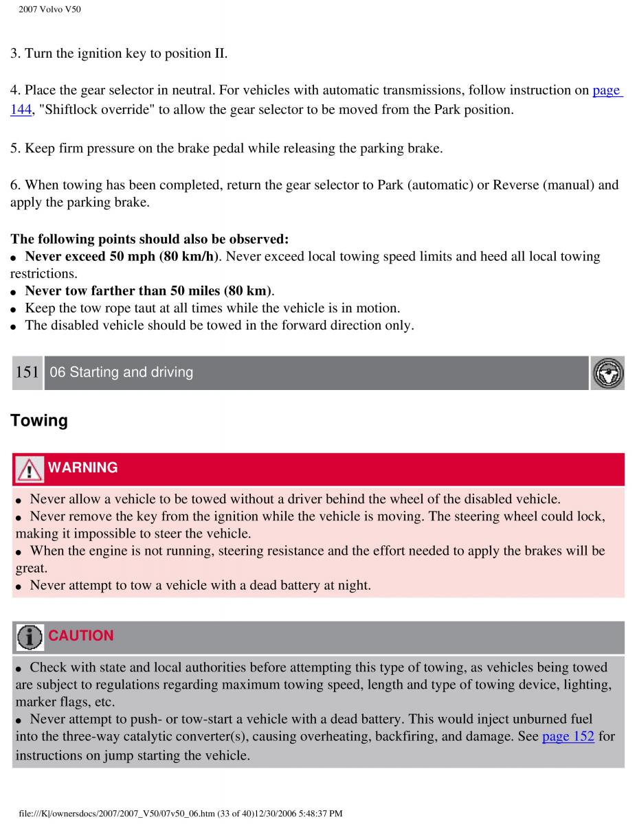 Volvo V50 owners manual / page 170