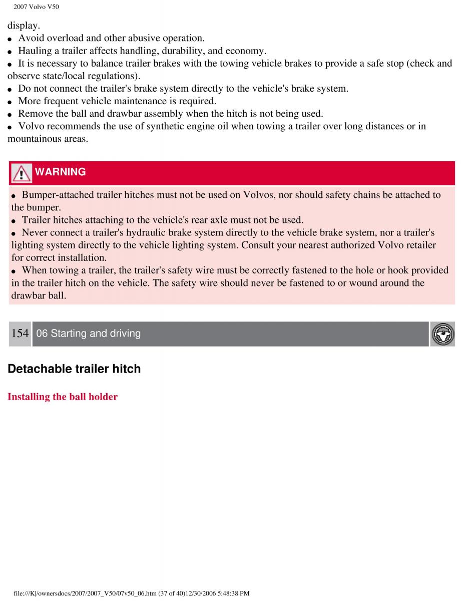 Volvo V50 owners manual / page 174