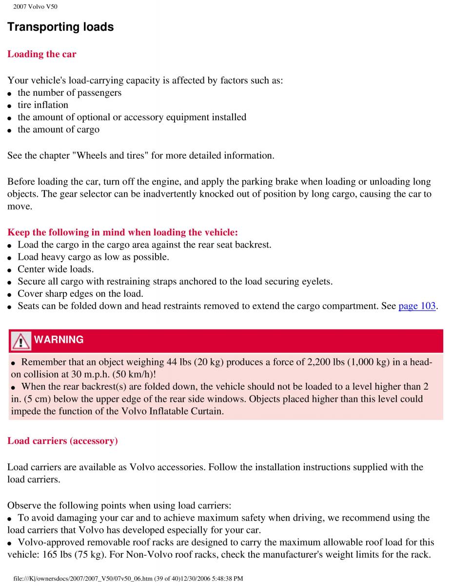 Volvo V50 owners manual / page 176