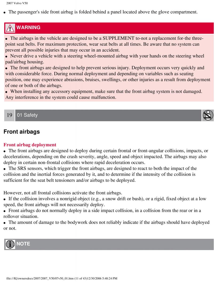 Volvo V50 owners manual / page 18