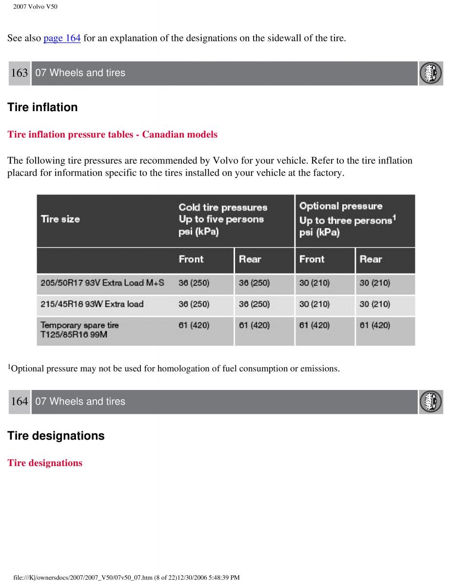 Volvo V50 owners manual / page 185