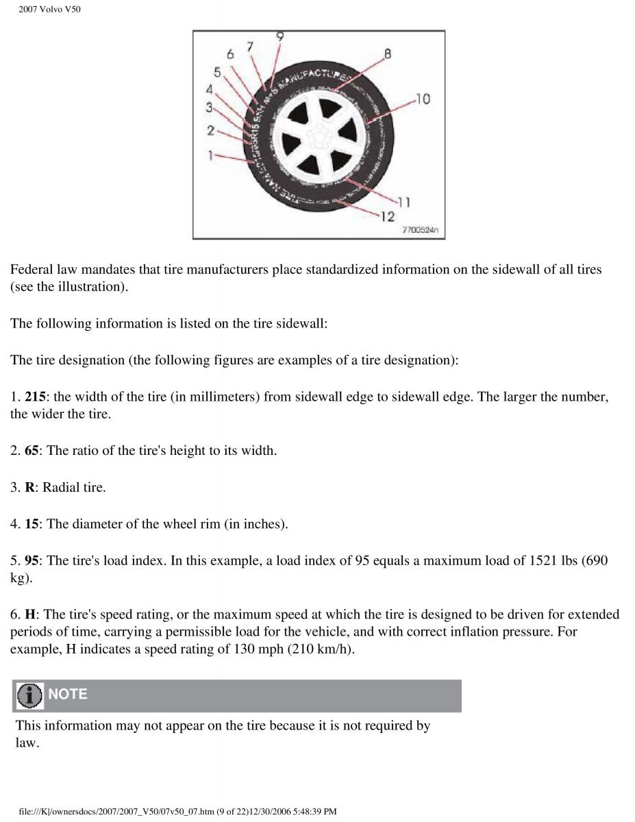 Volvo V50 owners manual / page 186