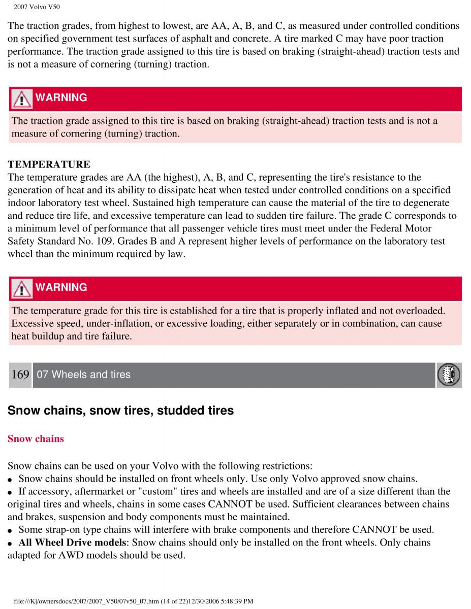 Volvo V50 owners manual / page 191