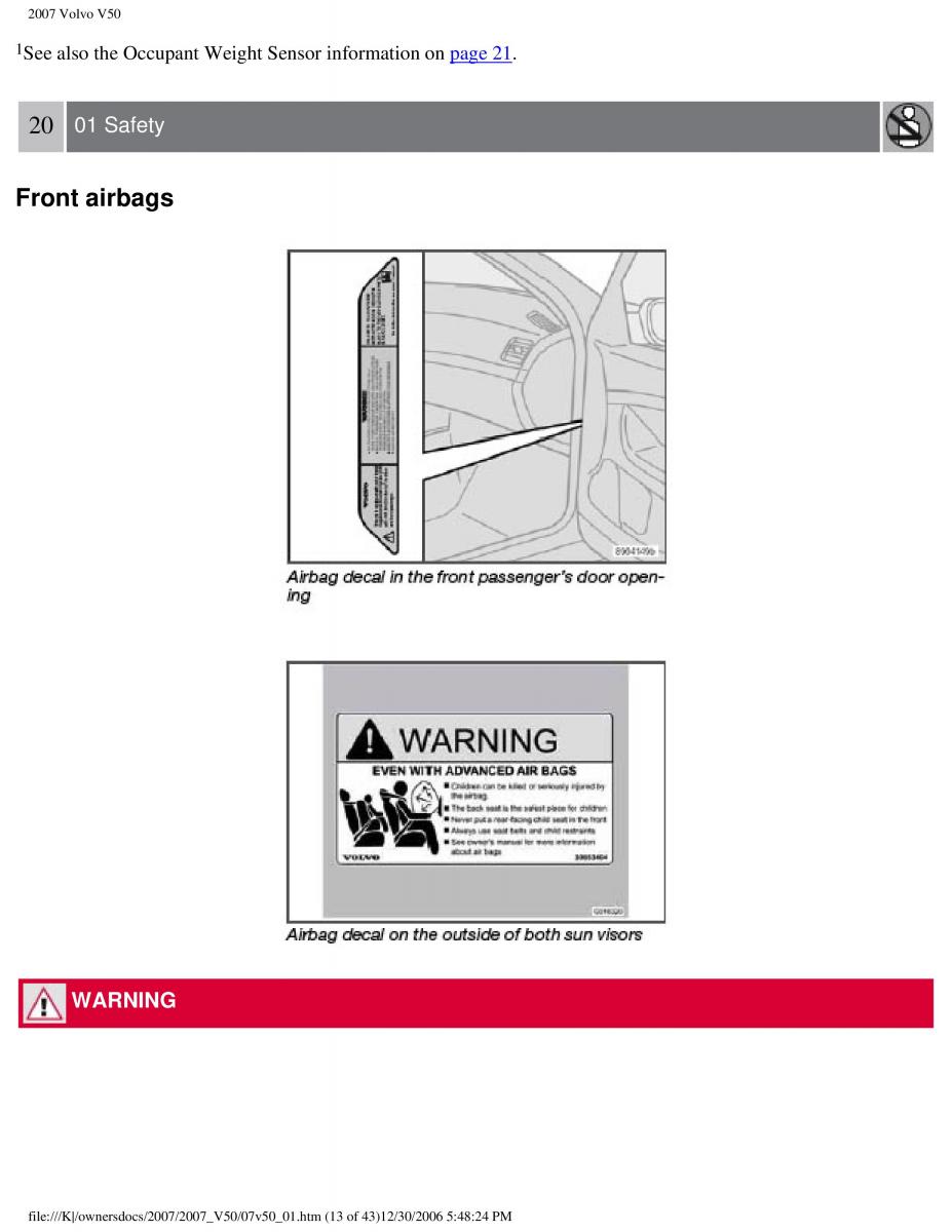 Volvo V50 owners manual / page 20