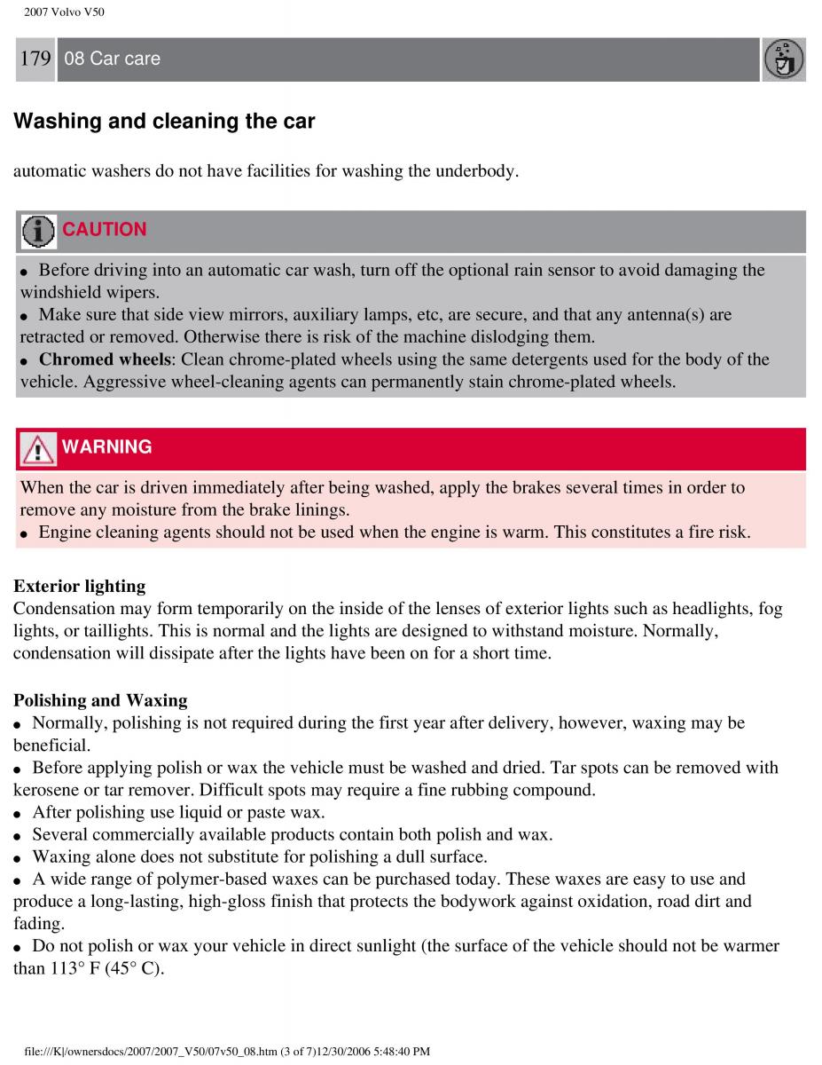 Volvo V50 owners manual / page 202