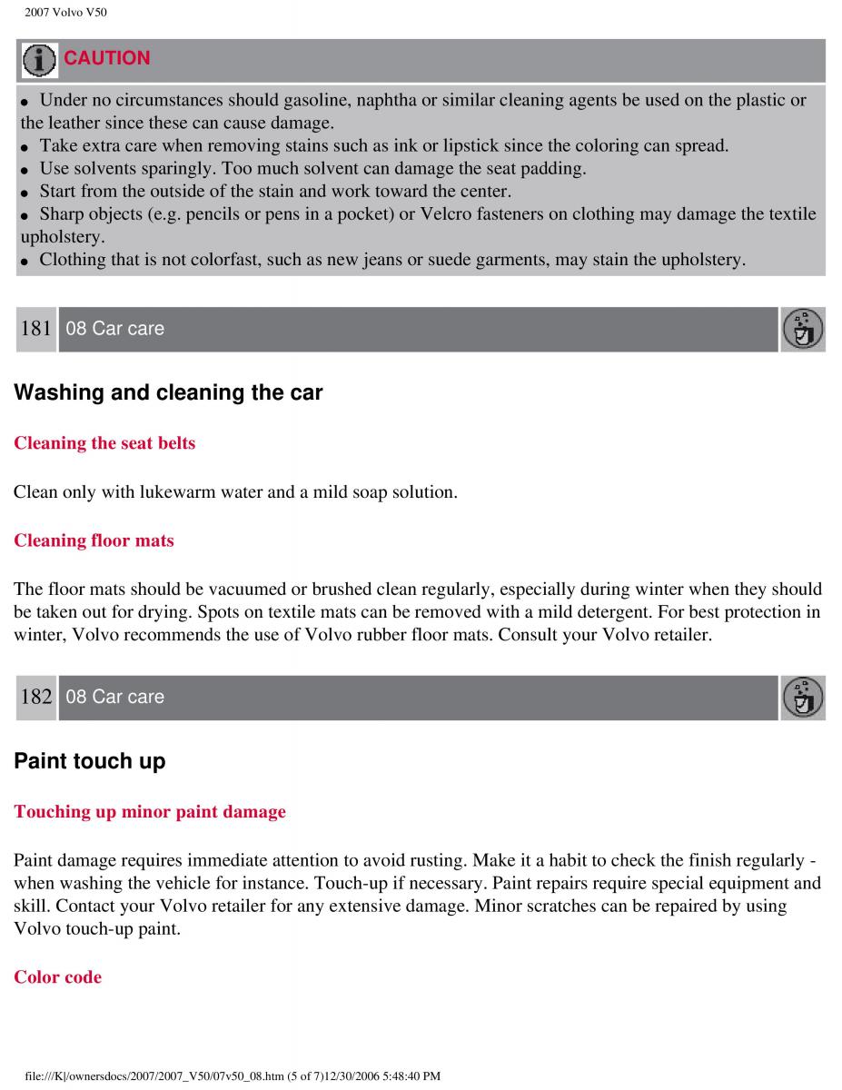 Volvo V50 owners manual / page 204