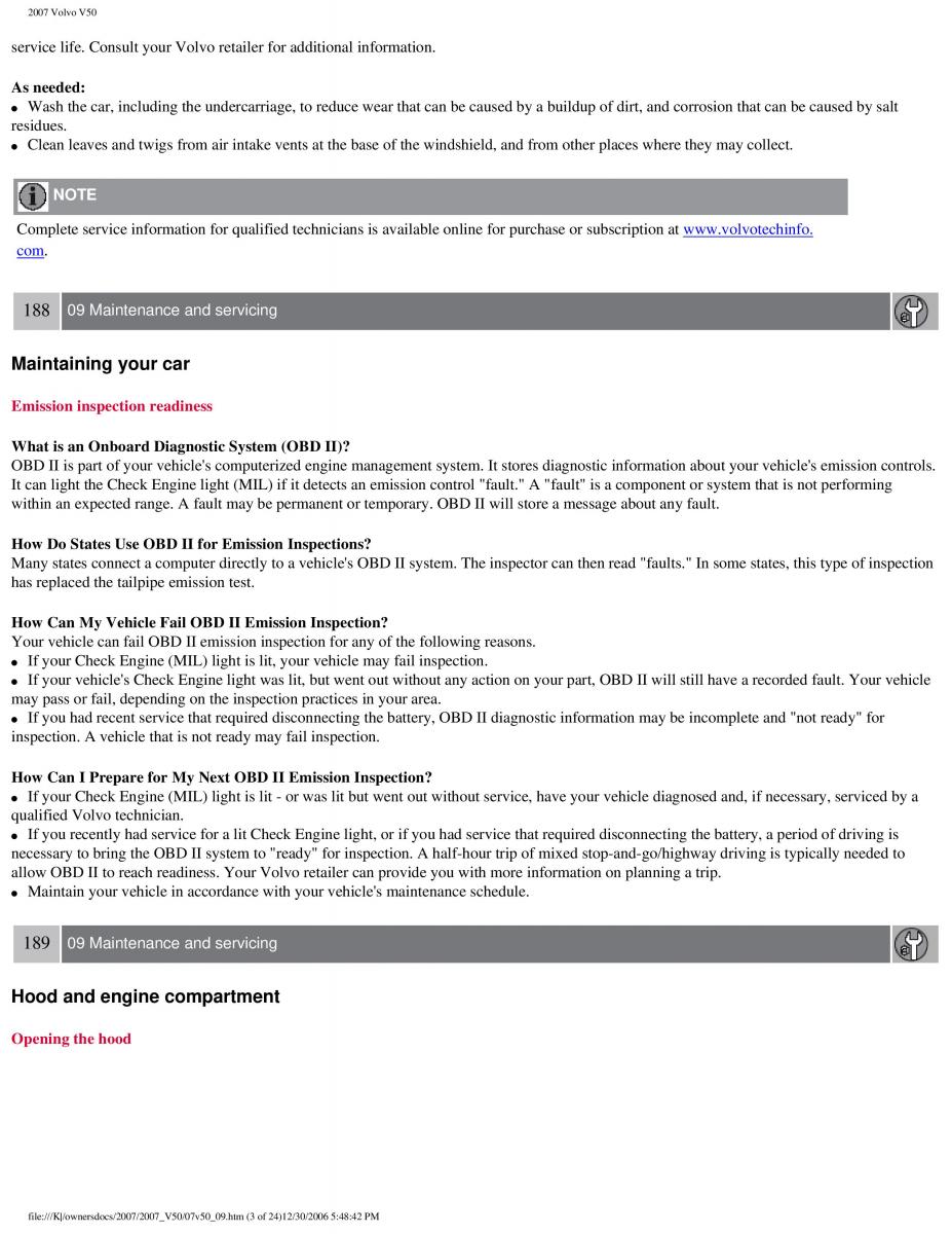 Volvo V50 owners manual / page 209