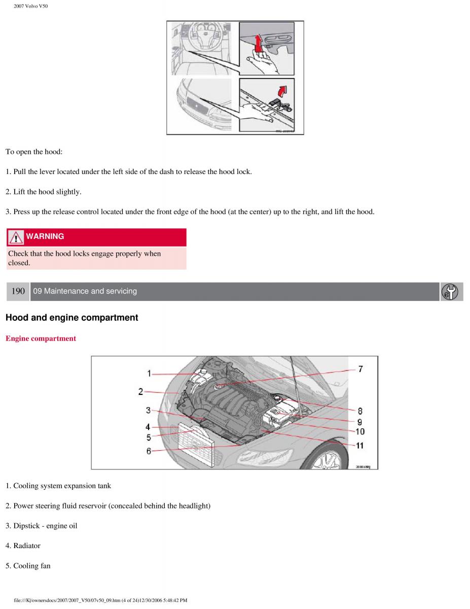 Volvo V50 owners manual / page 210