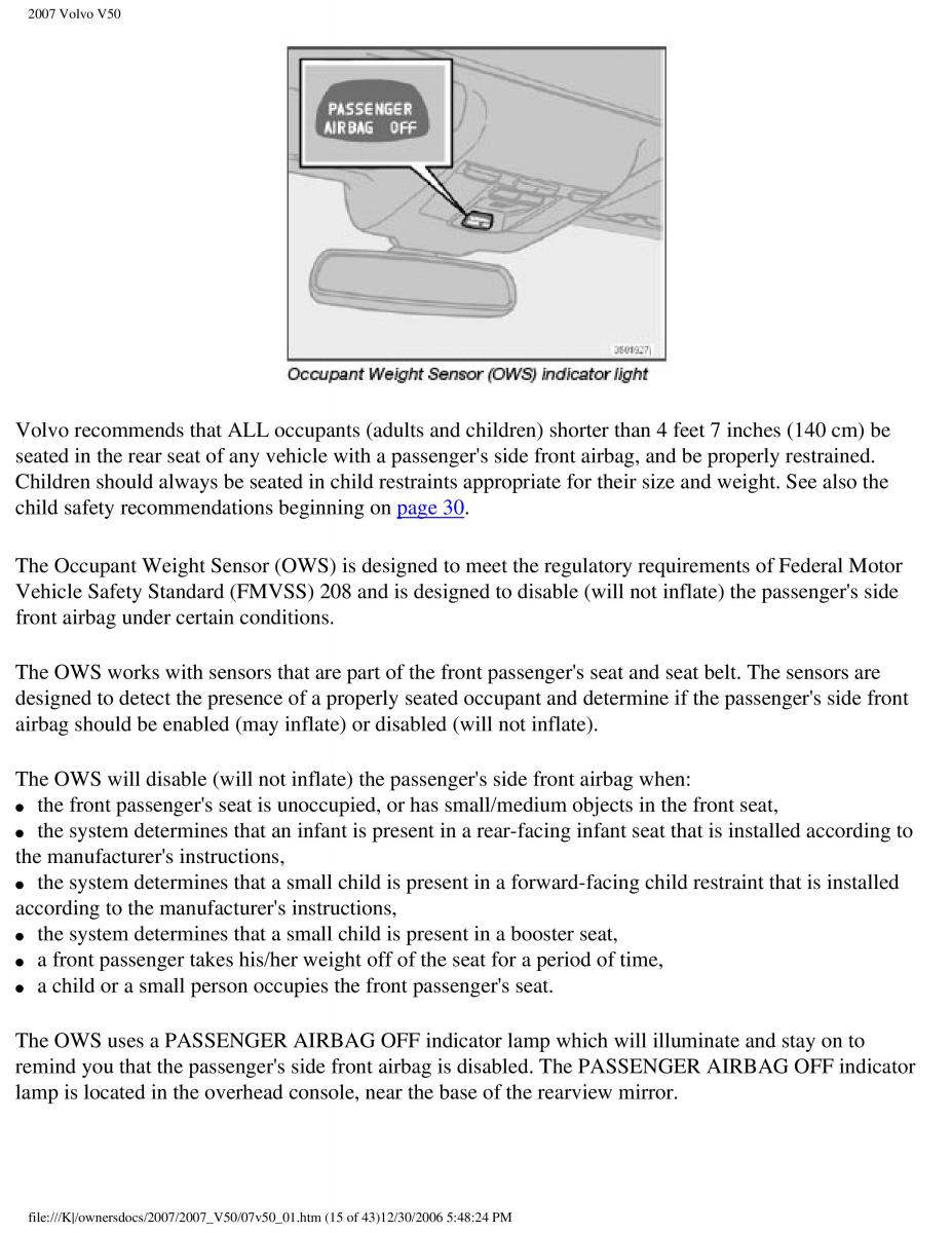 Volvo V50 owners manual / page 22