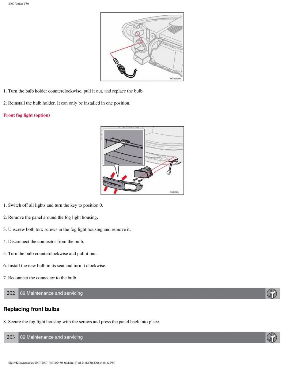 Volvo V50 owners manual / page 223