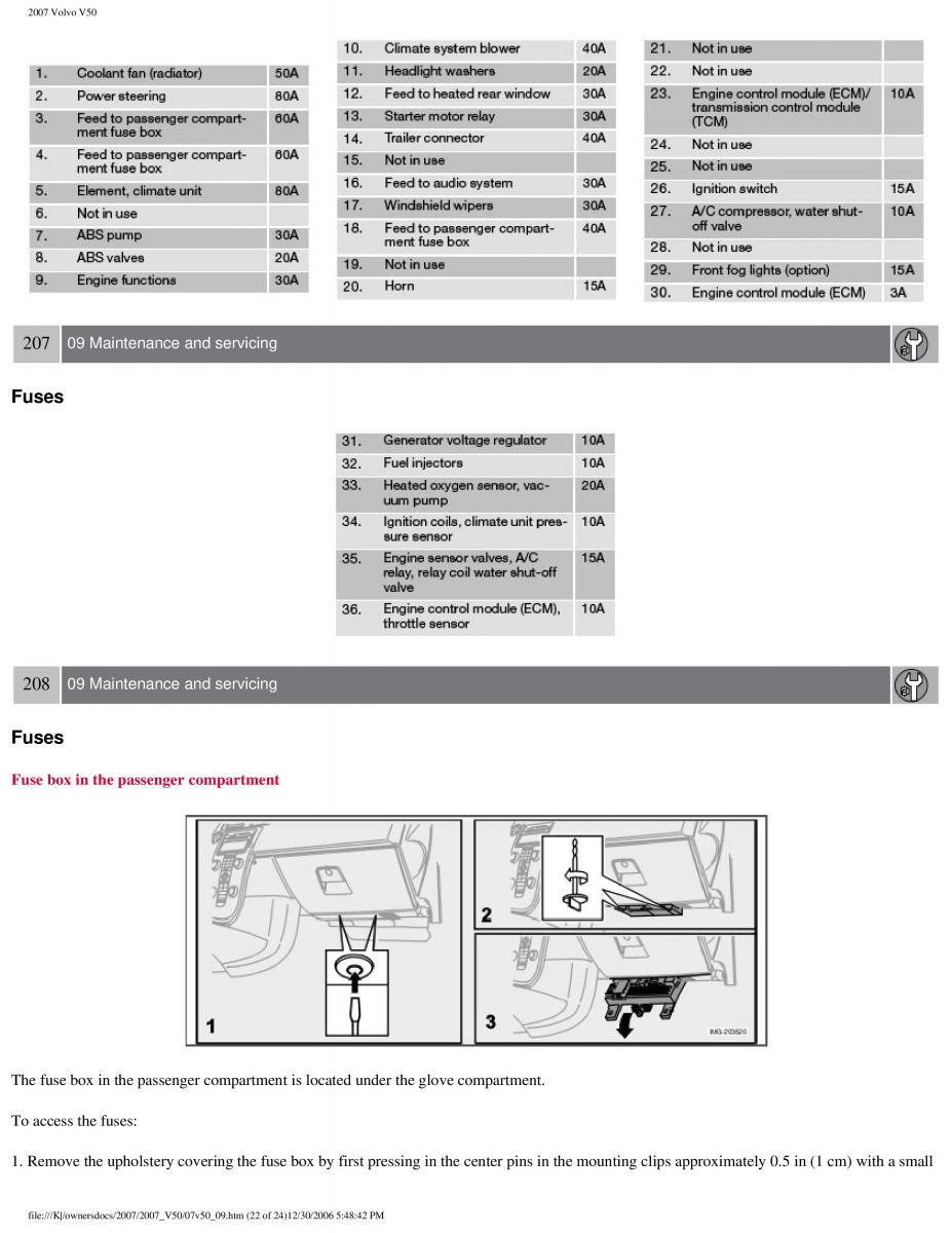 Volvo V50 owners manual / page 228