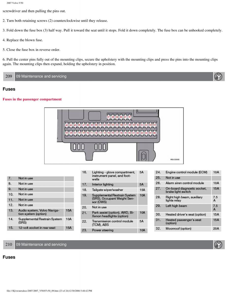 Volvo V50 owners manual / page 229