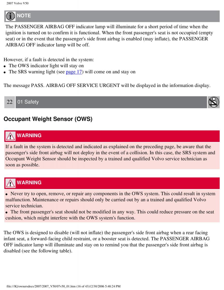 Volvo V50 owners manual / page 23