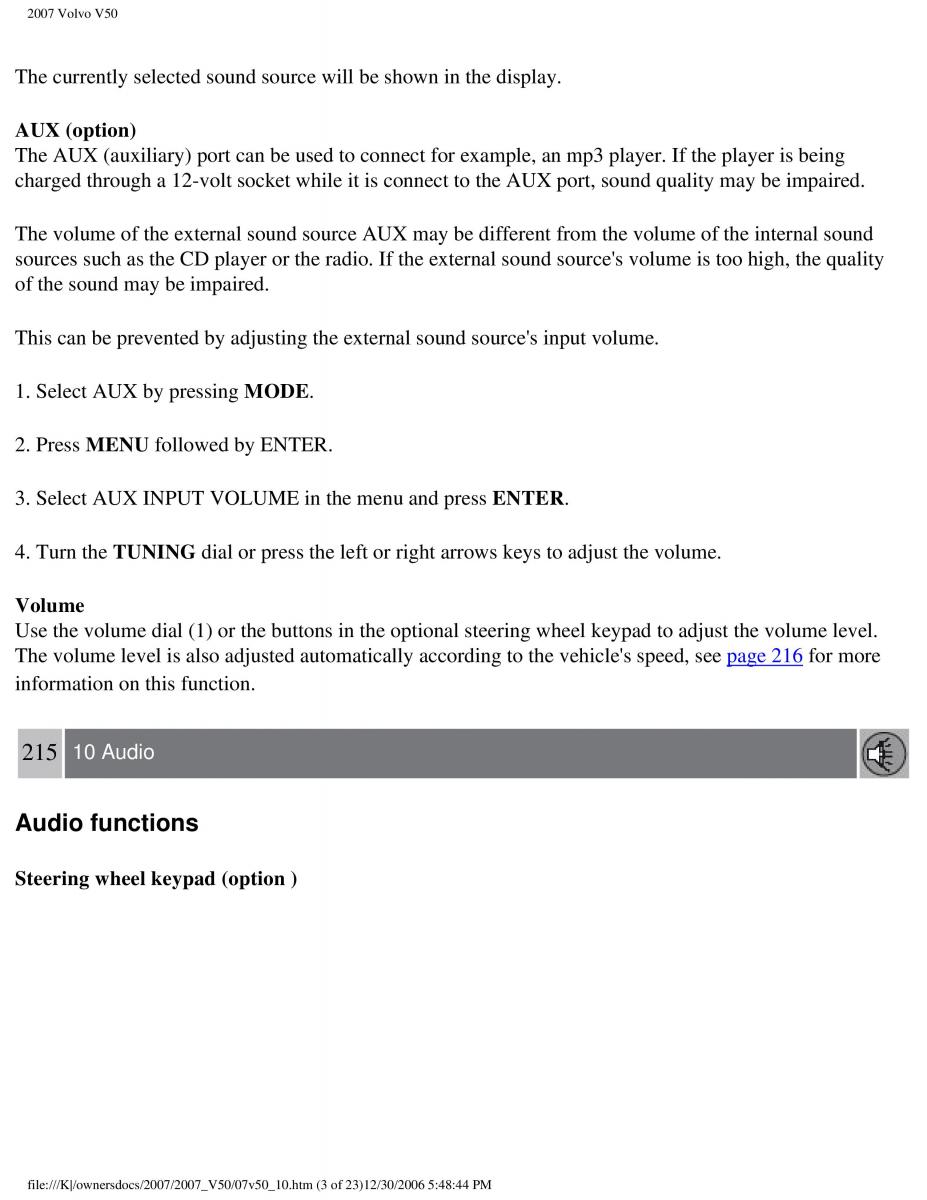 Volvo V50 owners manual / page 233