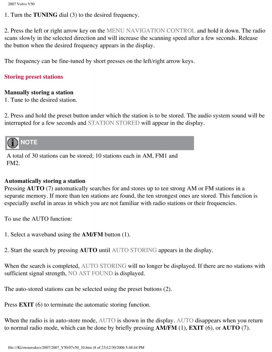 Volvo V50 owners manual / page 238