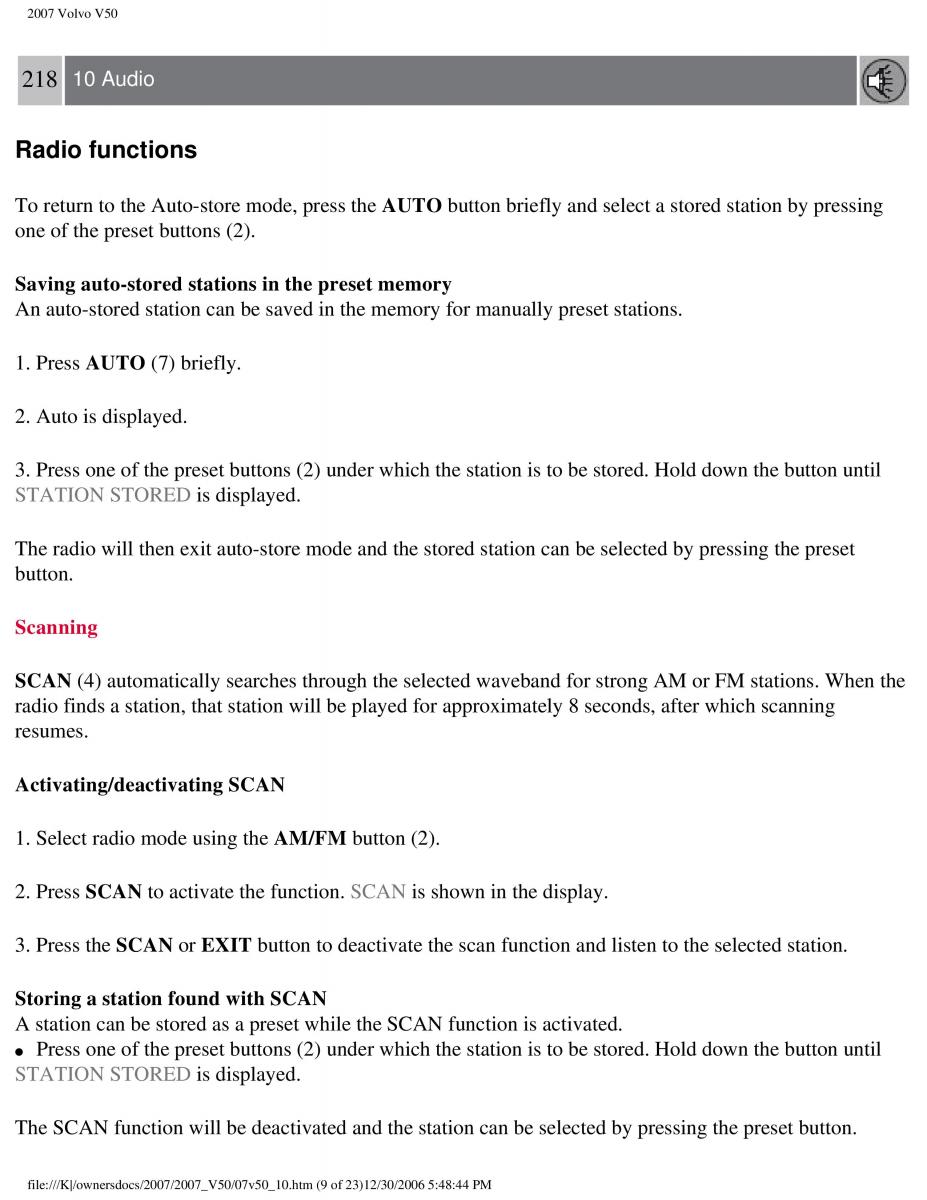 Volvo V50 owners manual / page 239