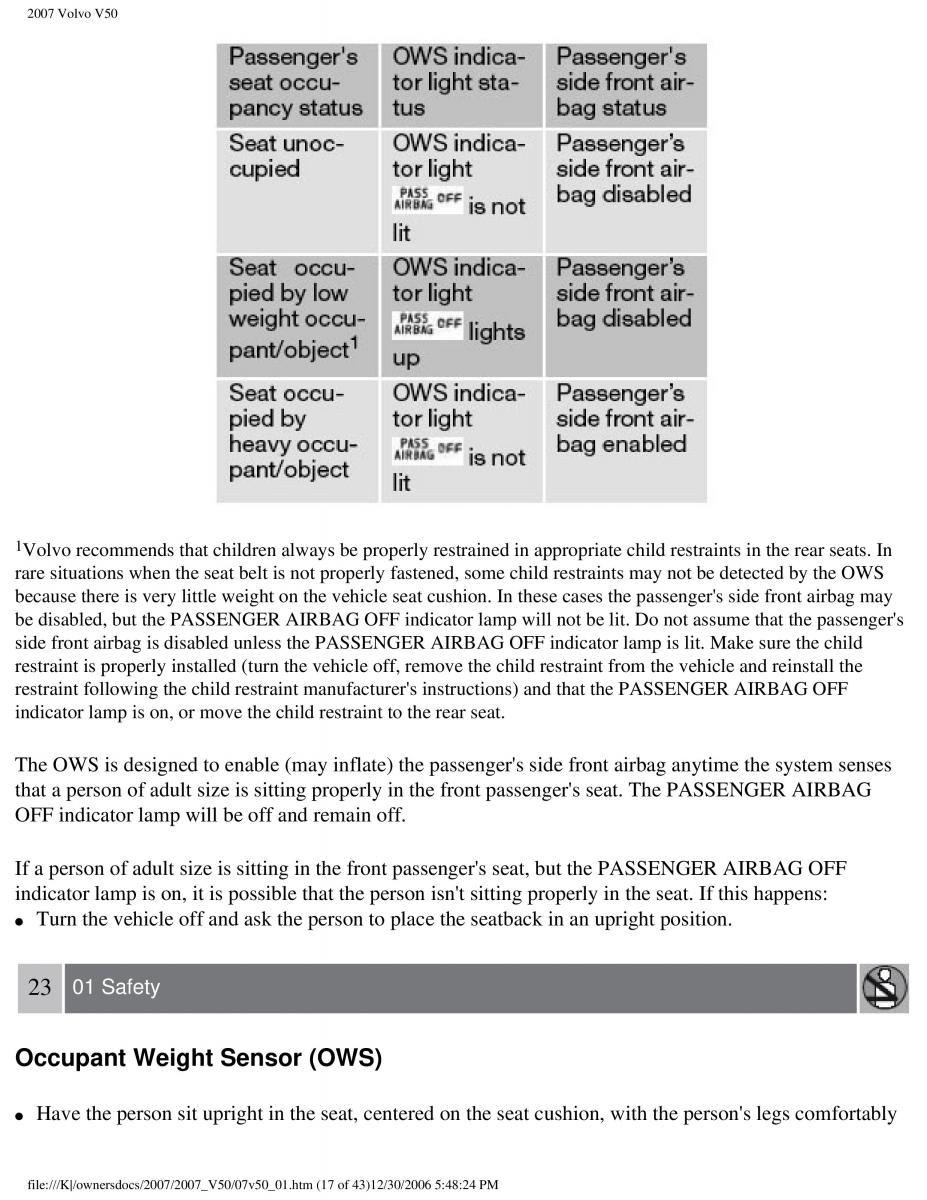 Volvo V50 owners manual / page 24