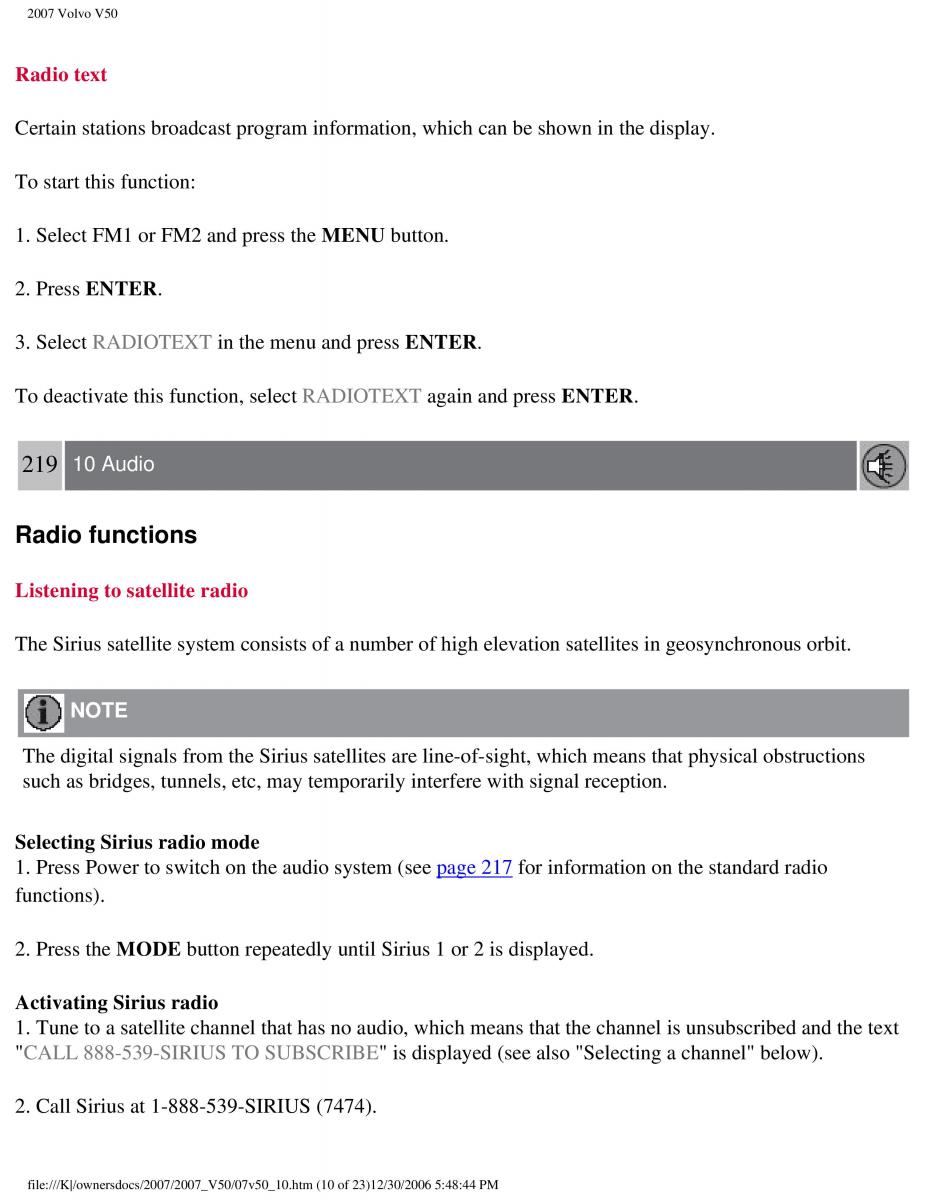 Volvo V50 owners manual / page 240