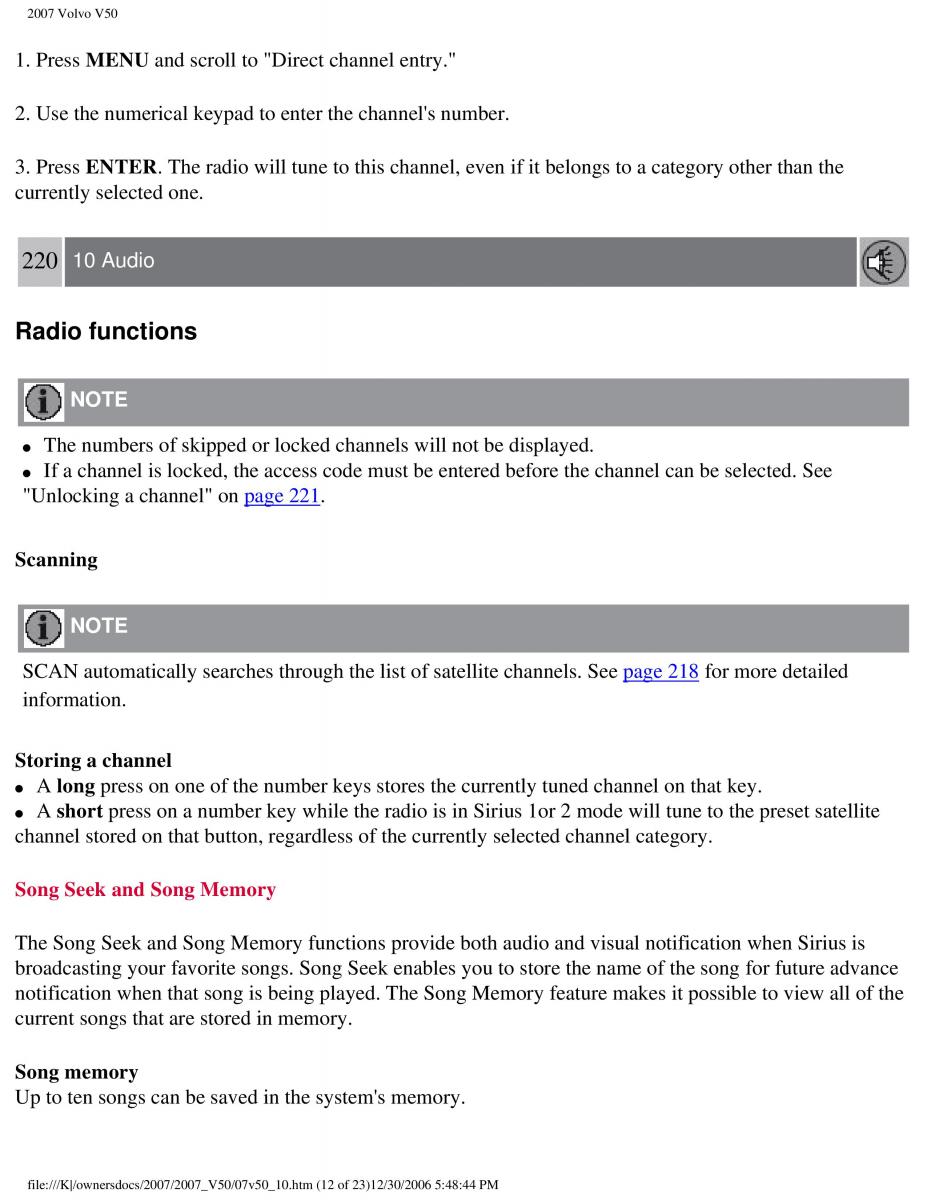 Volvo V50 owners manual / page 242