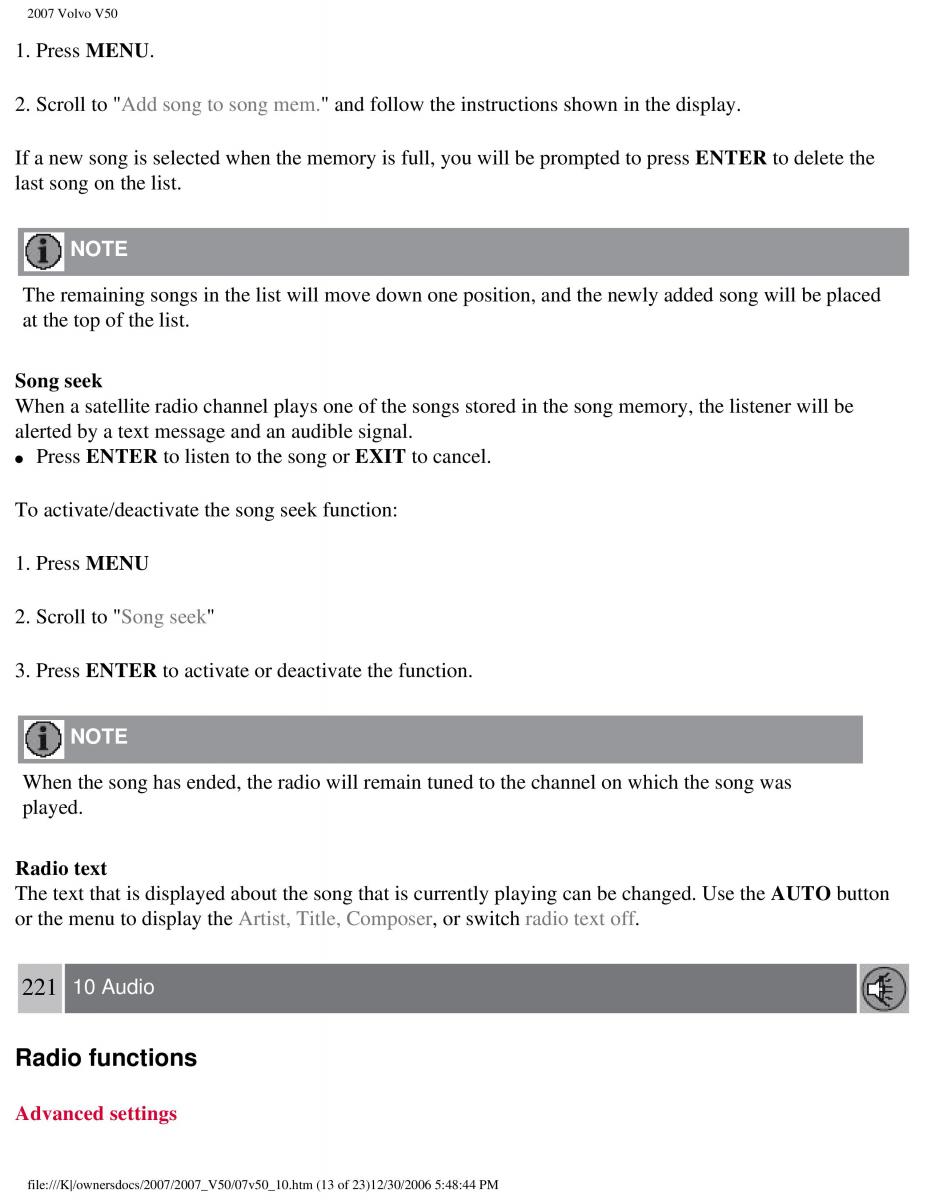 Volvo V50 owners manual / page 243