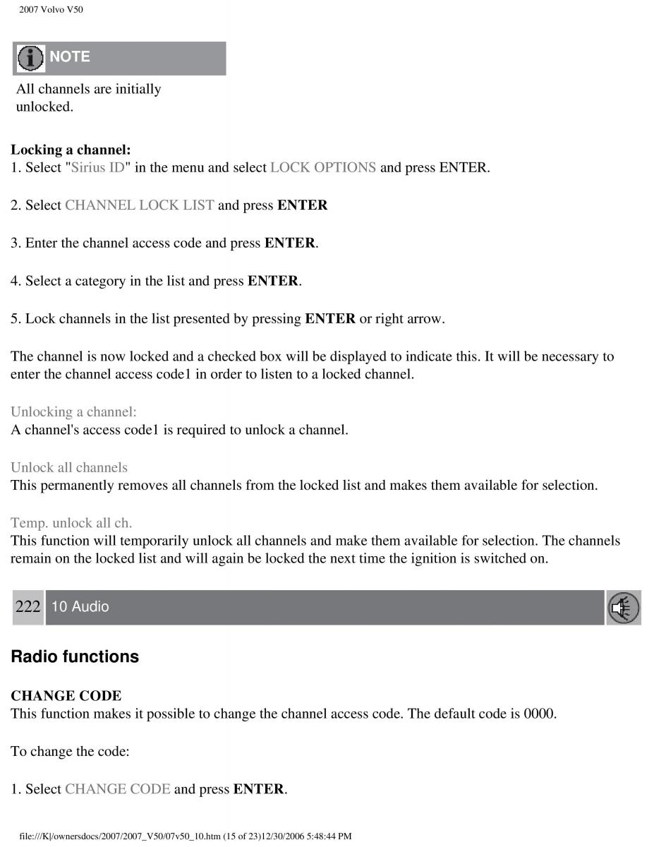 Volvo V50 owners manual / page 245