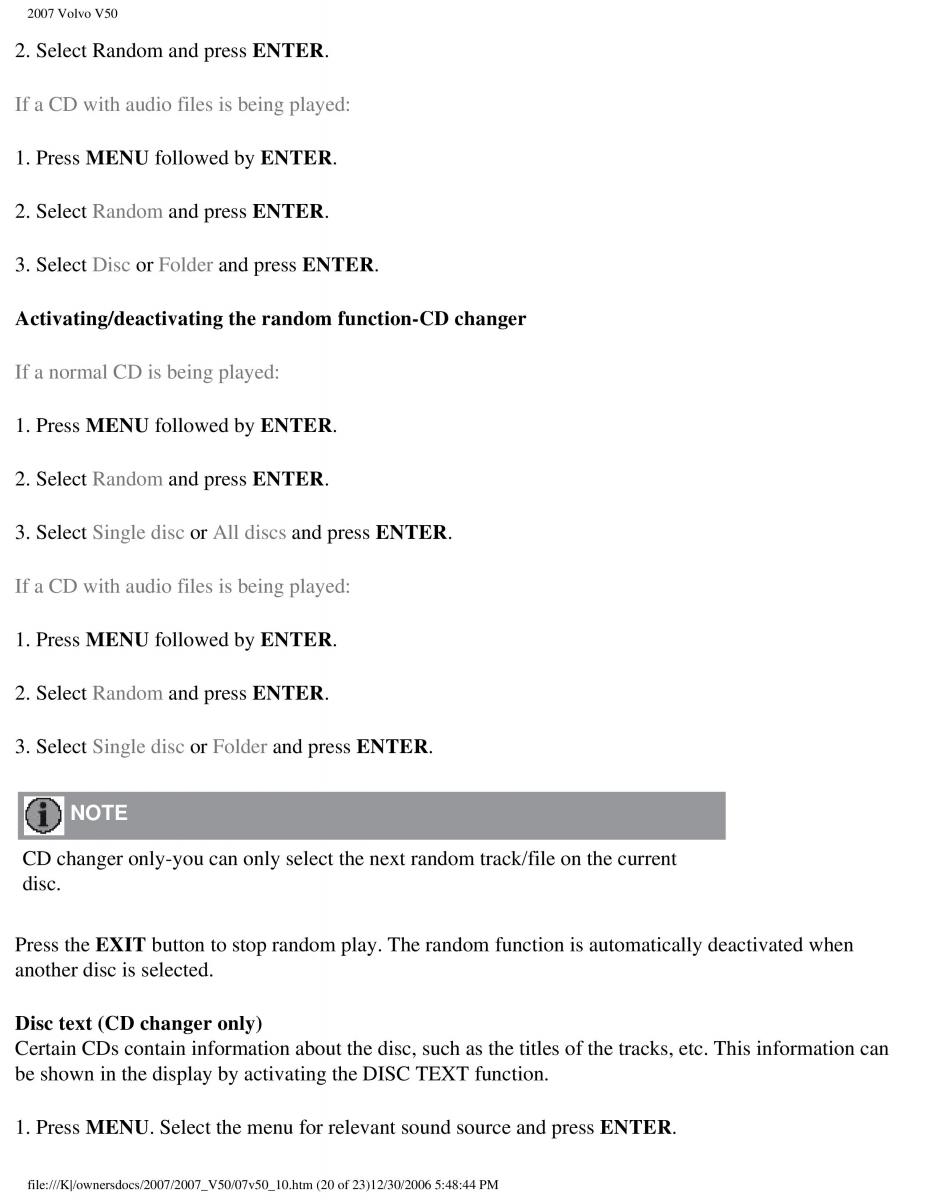 Volvo V50 owners manual / page 250