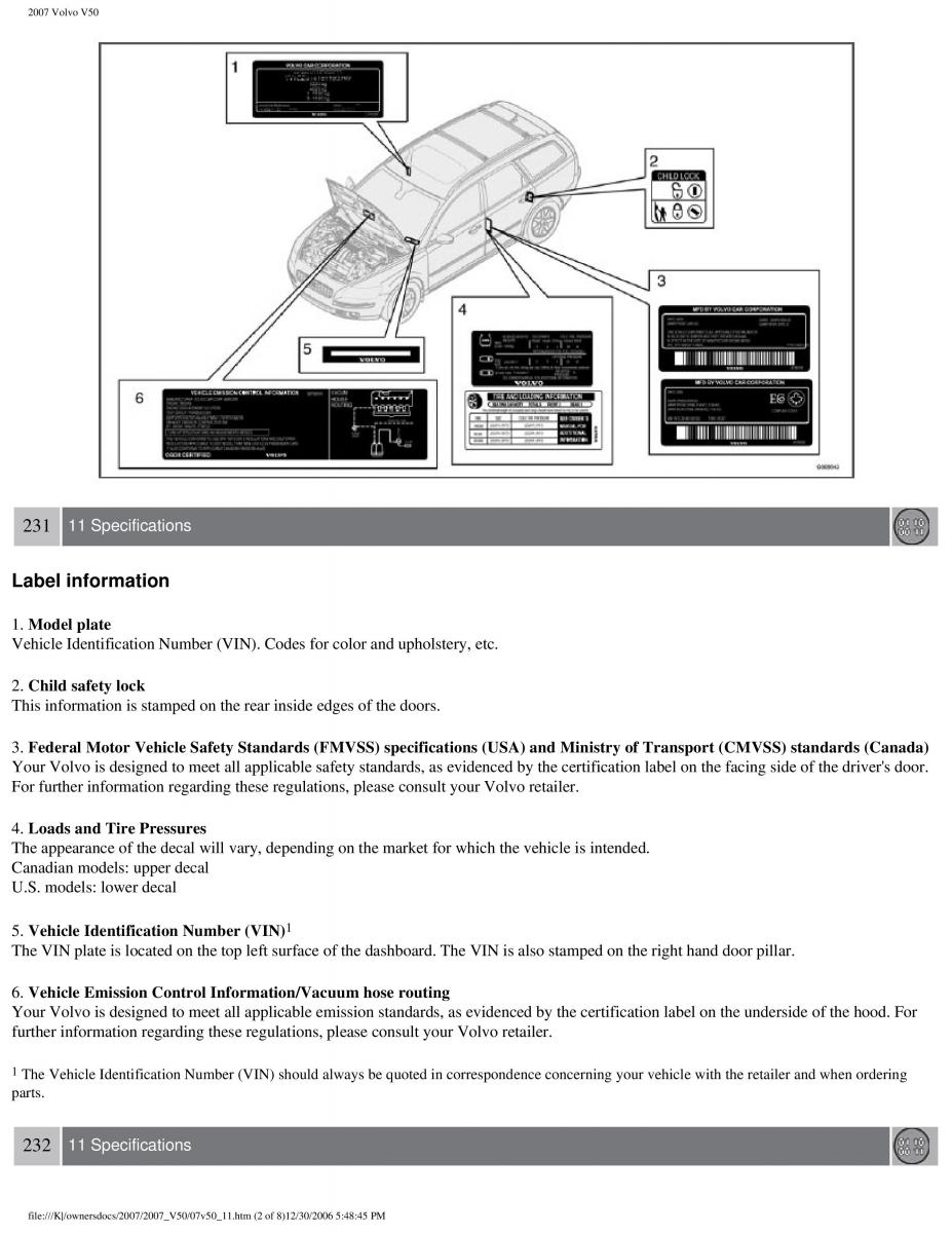 Volvo V50 owners manual / page 255