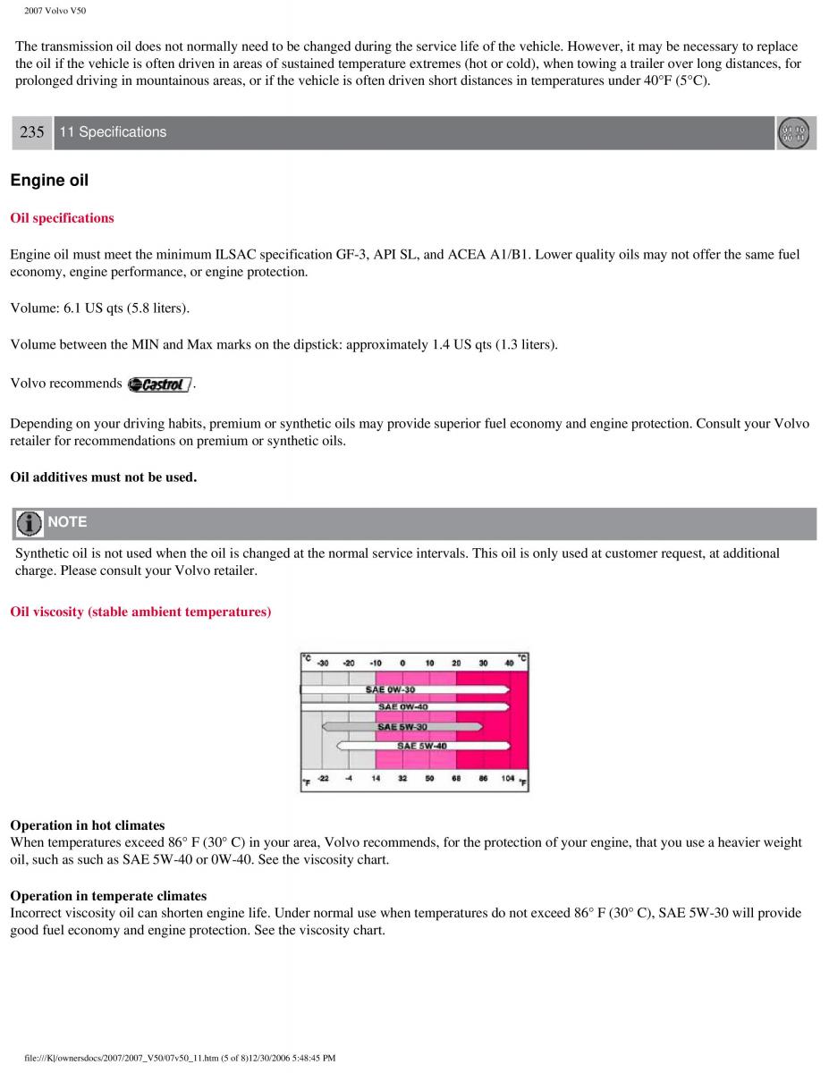 Volvo V50 owners manual / page 258