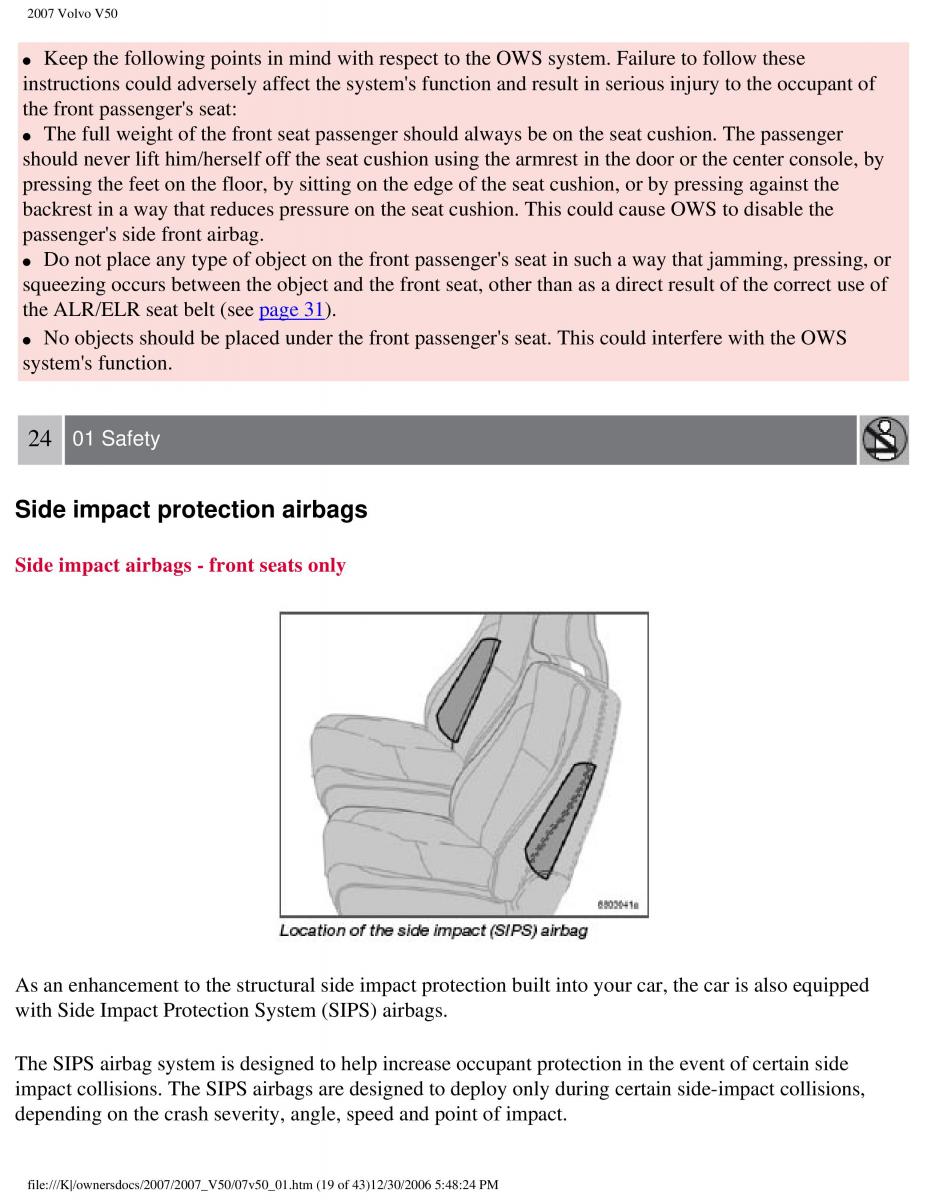 Volvo V50 owners manual / page 26