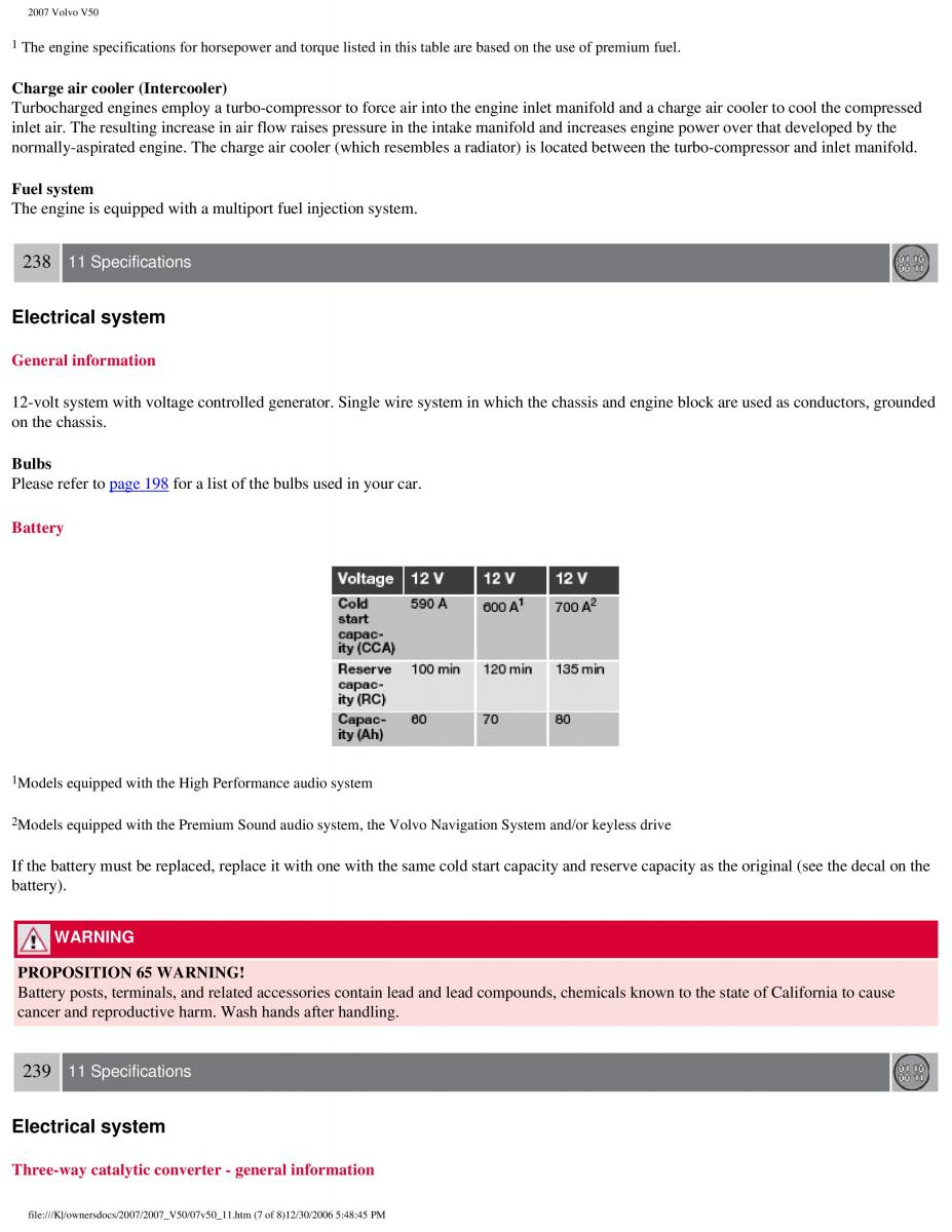 Volvo V50 owners manual / page 260