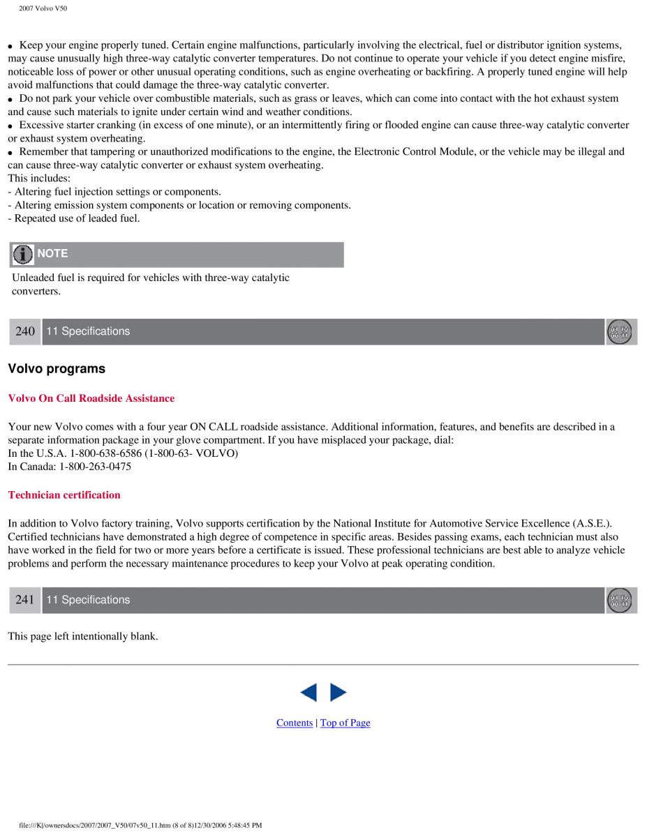 Volvo V50 owners manual / page 261