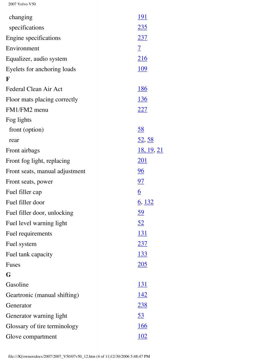 Volvo V50 owners manual / page 265