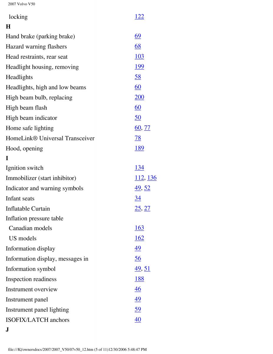 Volvo V50 owners manual / page 266