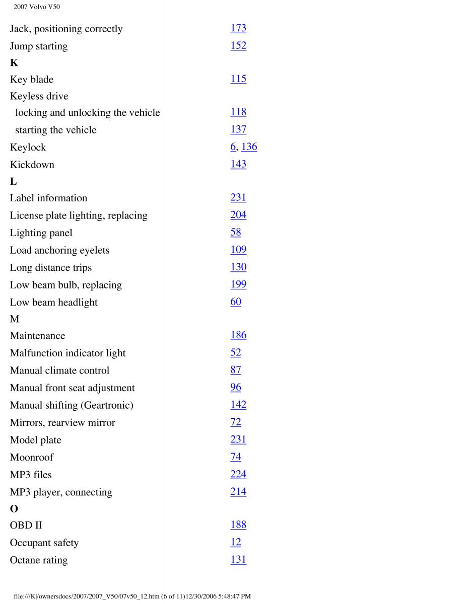 Volvo V50 owners manual / page 267