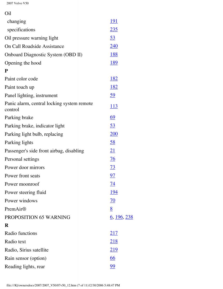 Volvo V50 owners manual / page 268