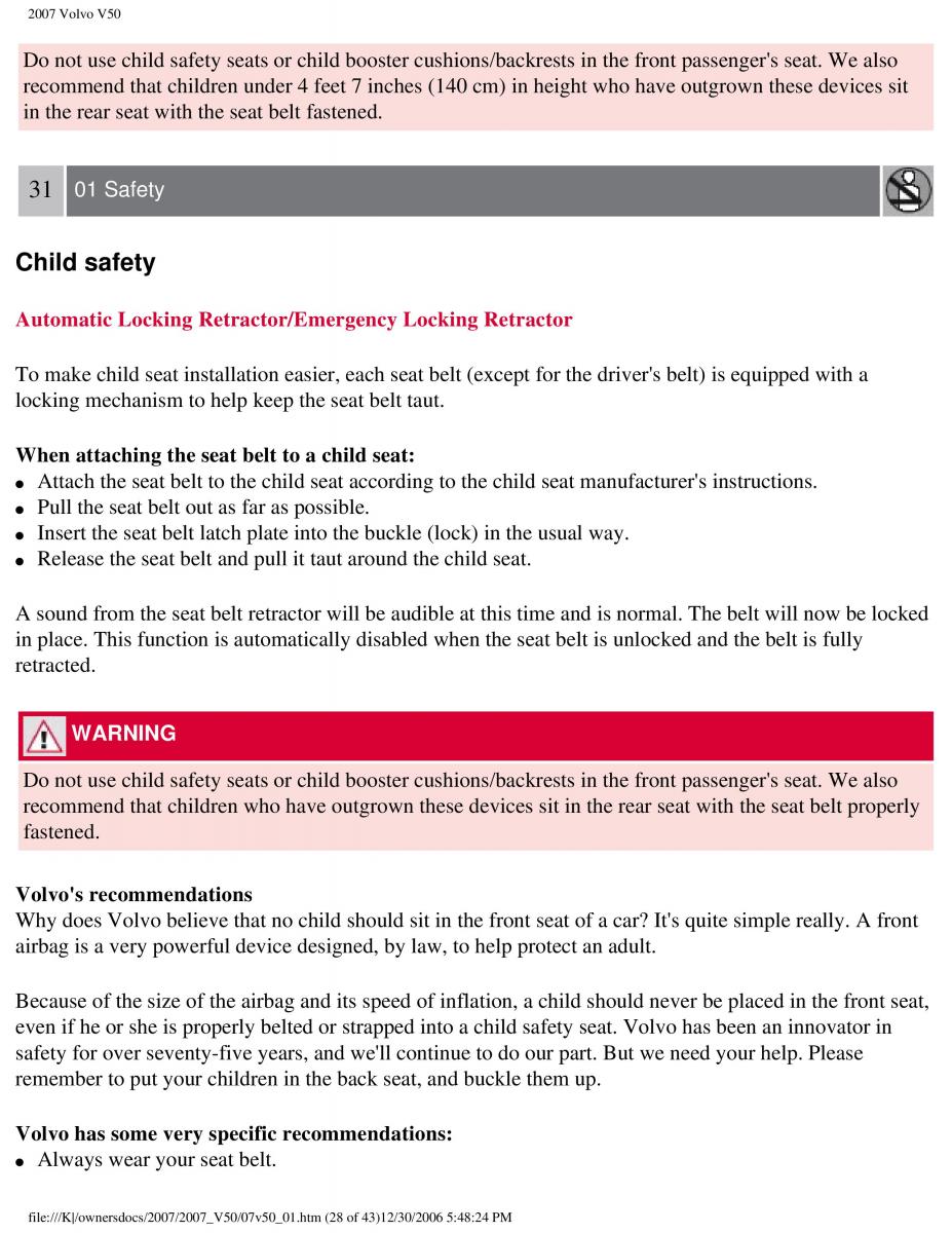 Volvo V50 owners manual / page 35