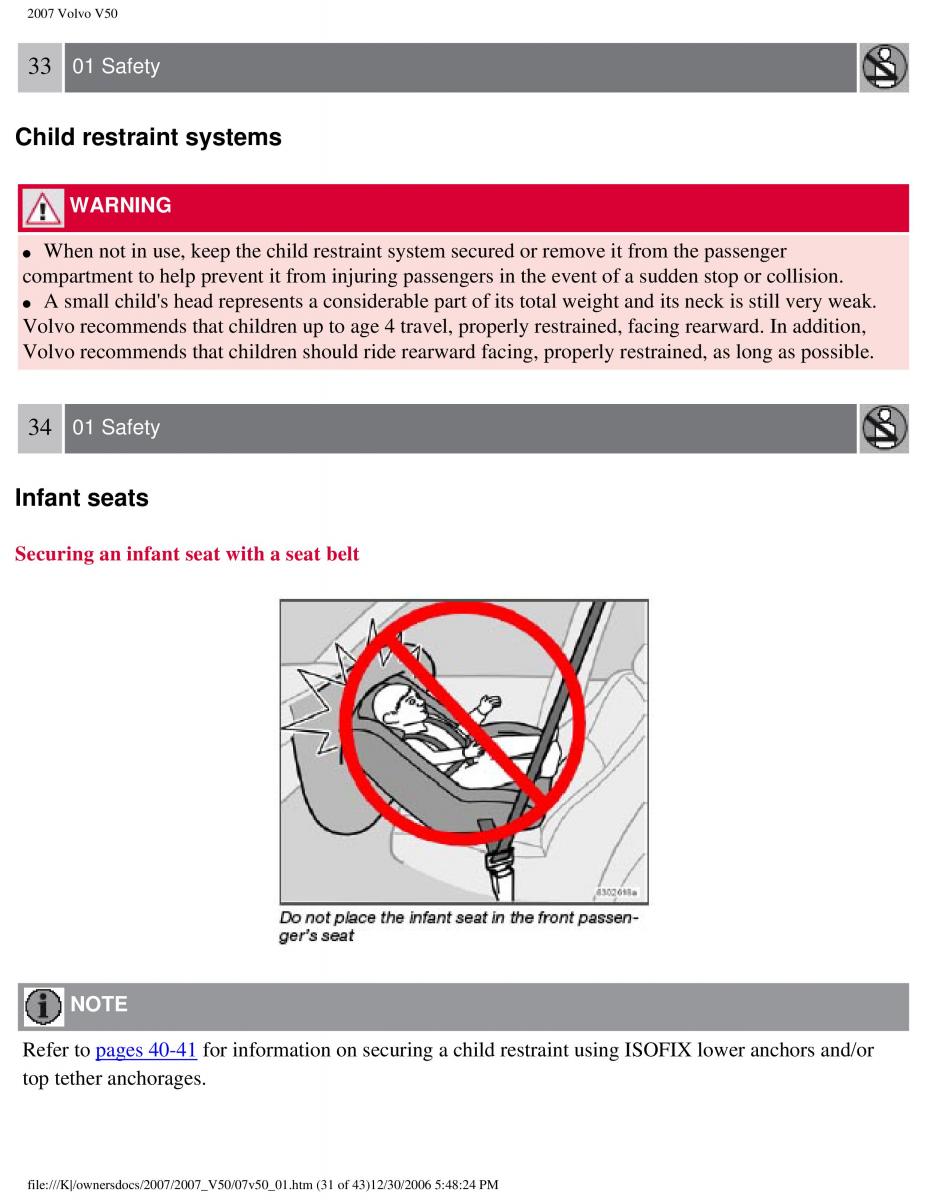 Volvo V50 owners manual / page 38