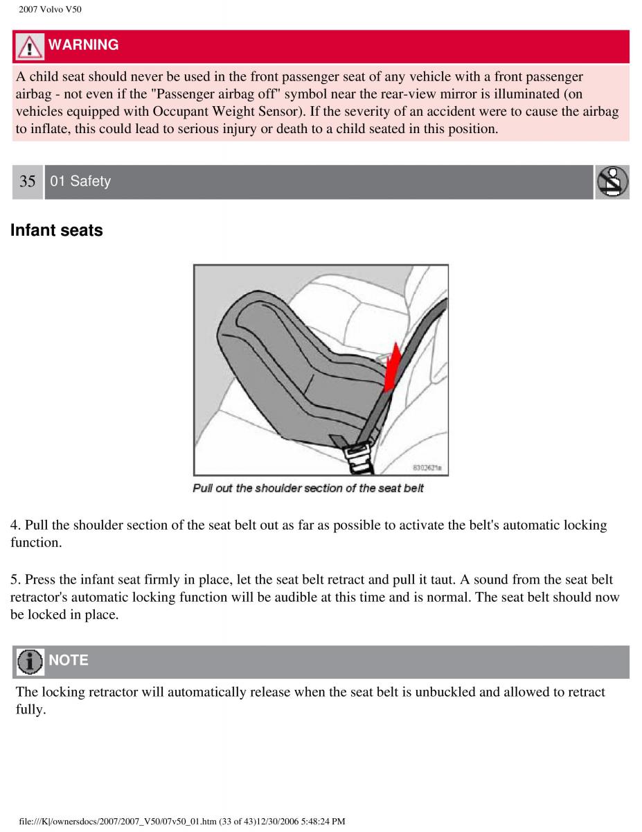 Volvo V50 owners manual / page 40