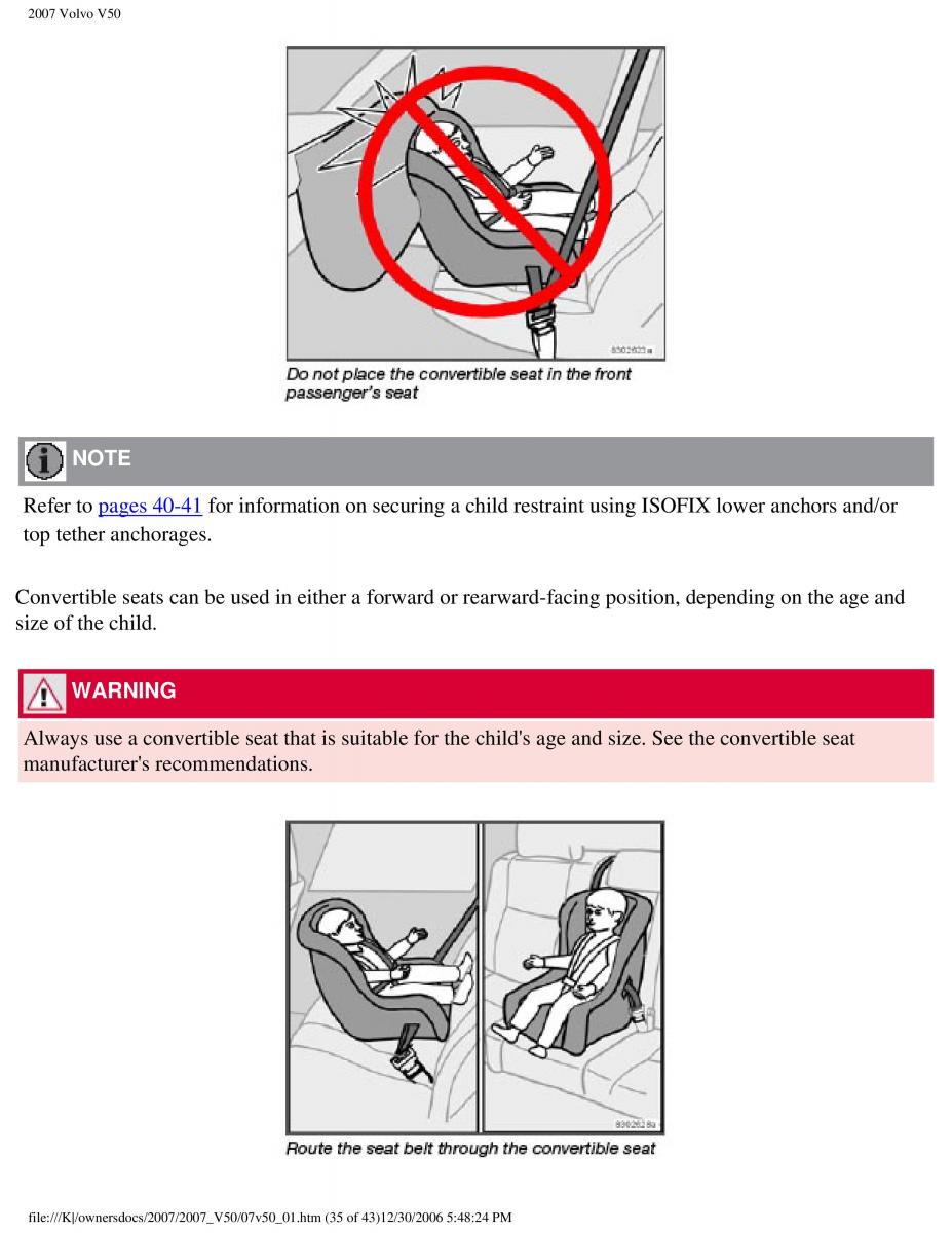 Volvo V50 owners manual / page 42