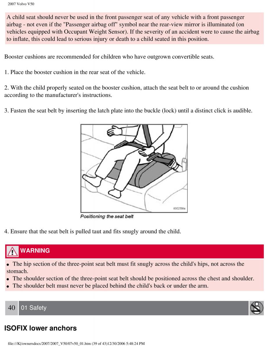 Volvo V50 owners manual / page 46