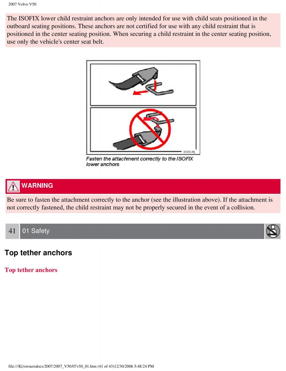 Volvo V50 owners manual / page 48