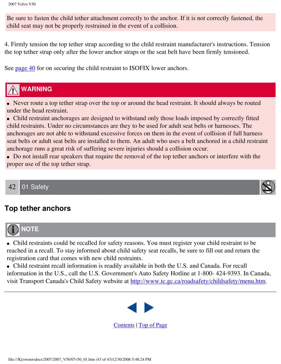 Volvo V50 owners manual / page 50