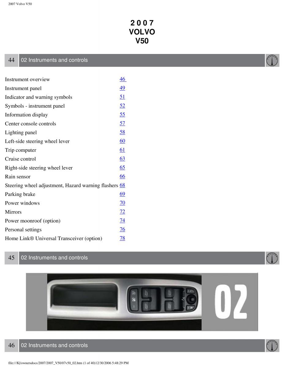 Volvo V50 owners manual / page 51