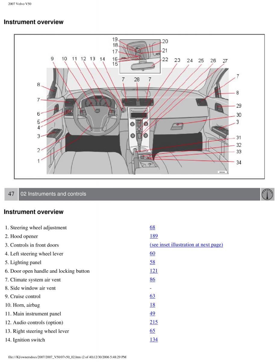 Volvo V50 owners manual / page 52