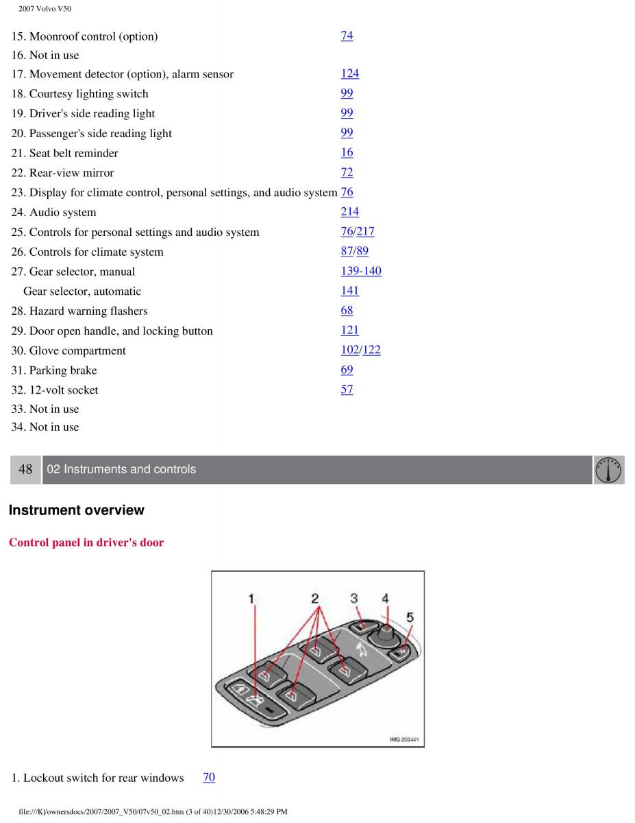 Volvo V50 owners manual / page 53