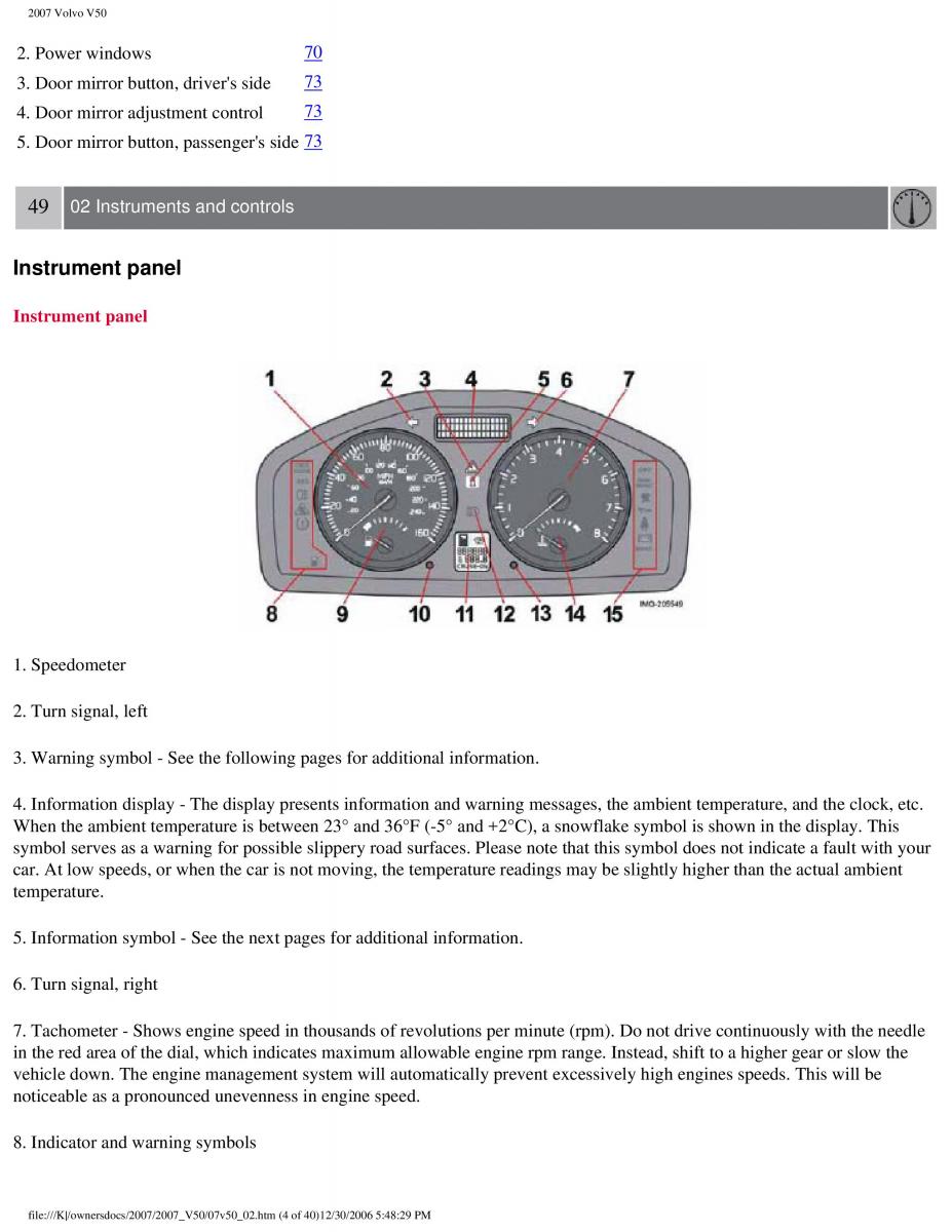 Volvo V50 owners manual / page 54